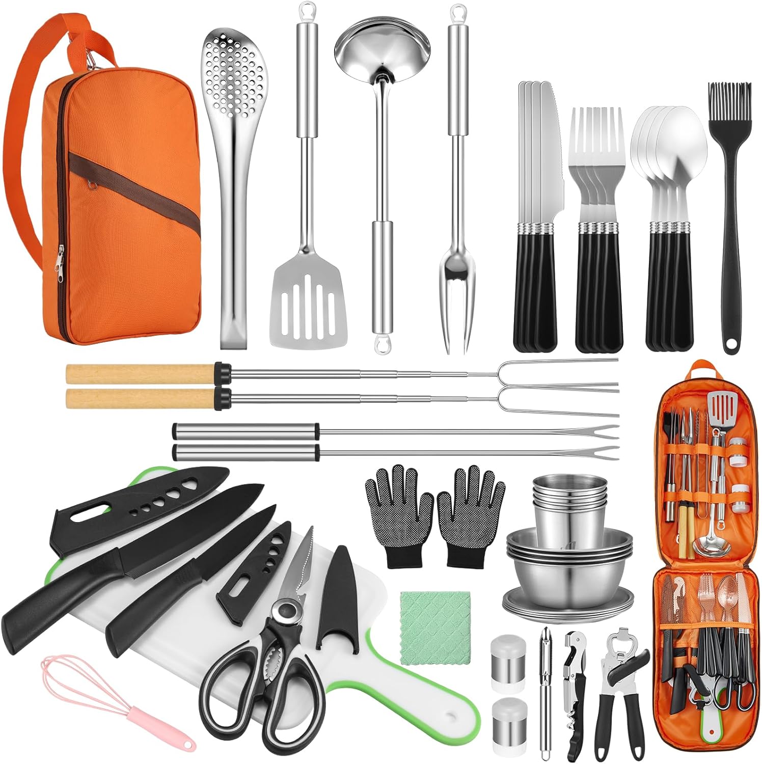 Camping Outdoor Cooking Set - 45-Piece Camping Cookware Set - Stainless