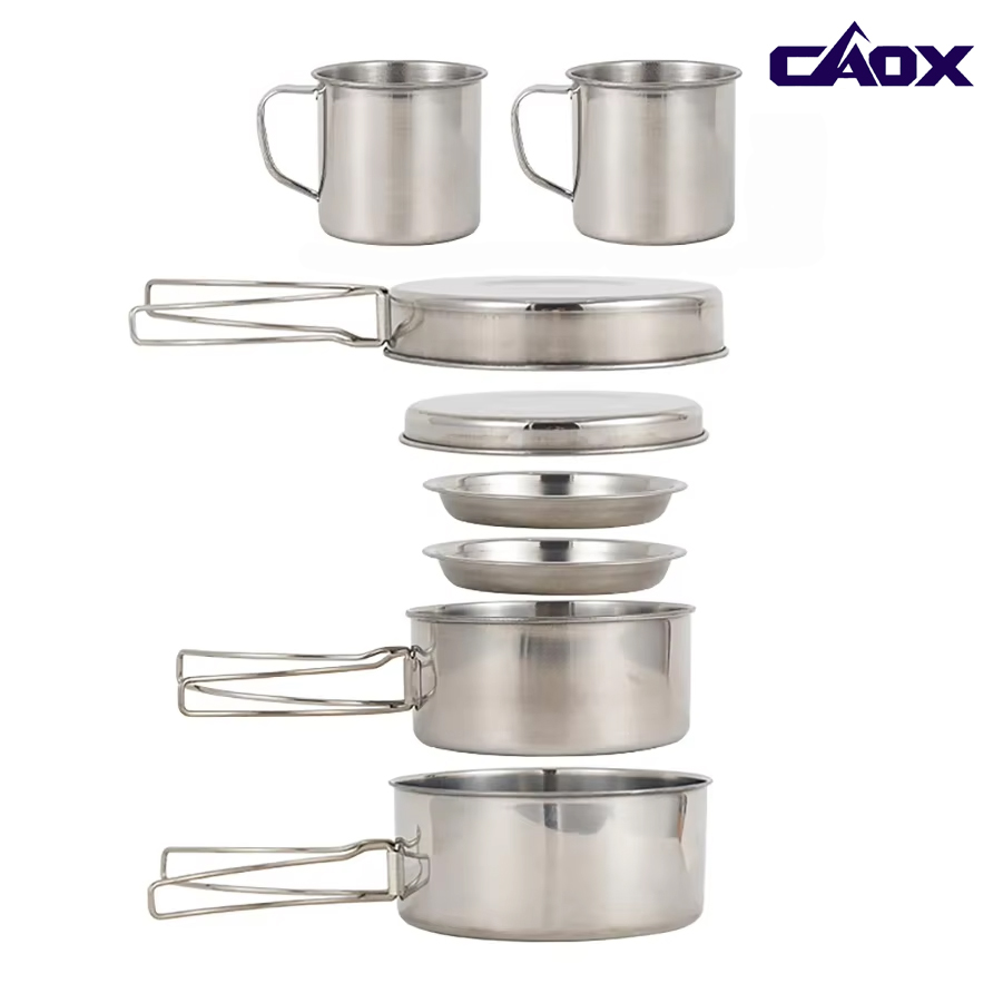 Camping Cooking Set Large - CAOX 8pcs/Set Camping Cookware Mess Kit