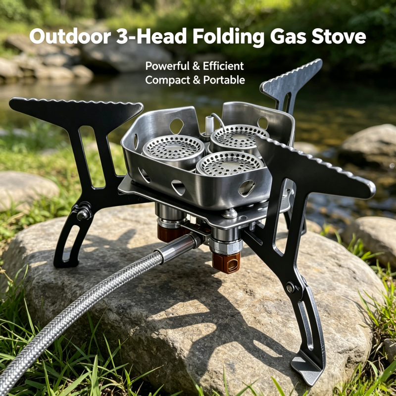 Camping Cooking Gear Set - Three-head gas stove portable camping, travel