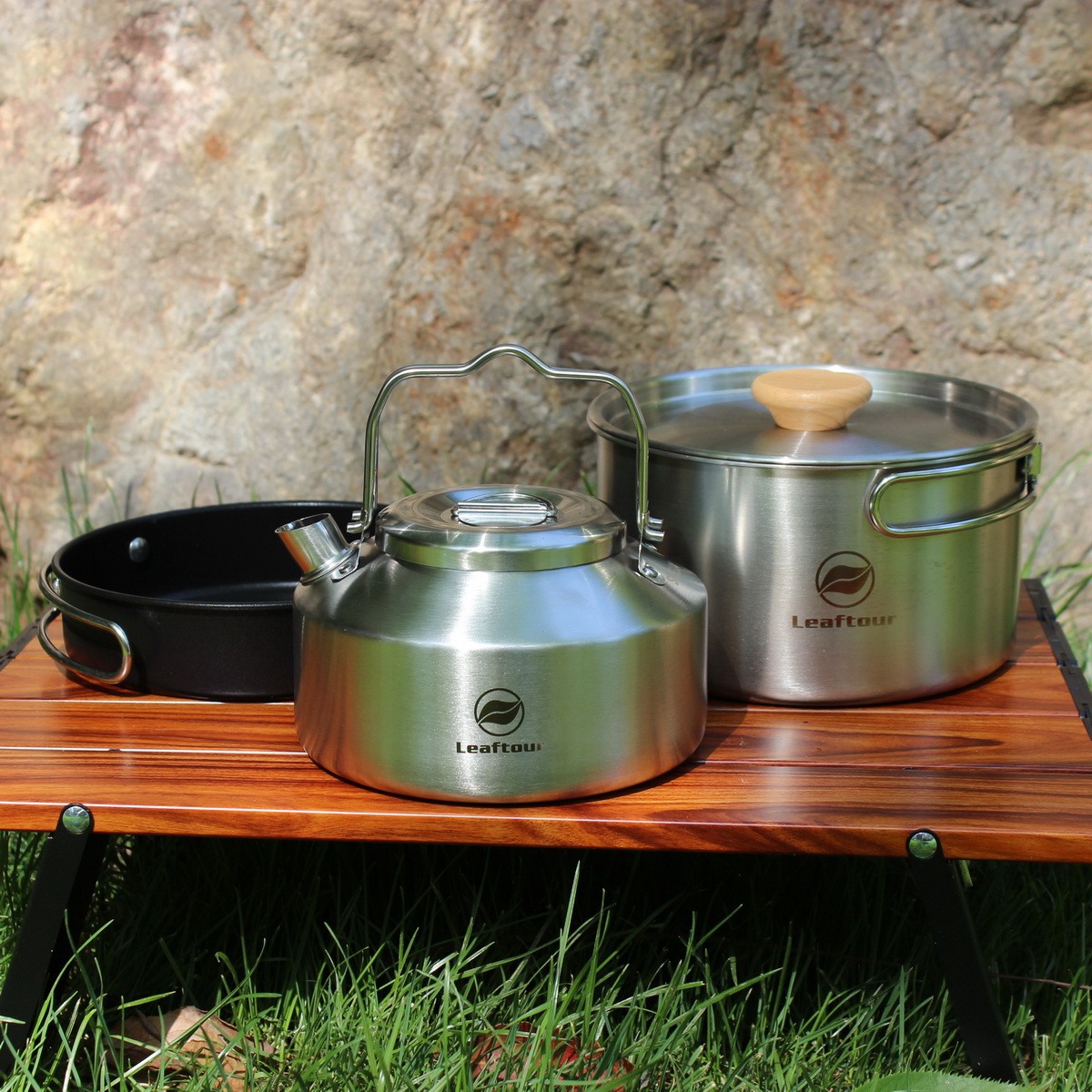 Camping Cooking Set Large - Leaftour Stainless Steel Camping Cookware Set
