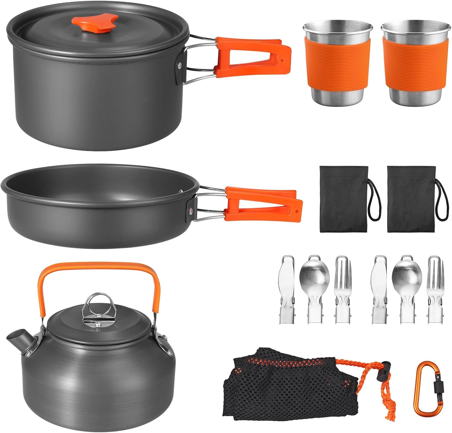 Camping Cooking Pots And Pans Set - Non-Stick Camping Cookware Set, 17-Piece Lightweight