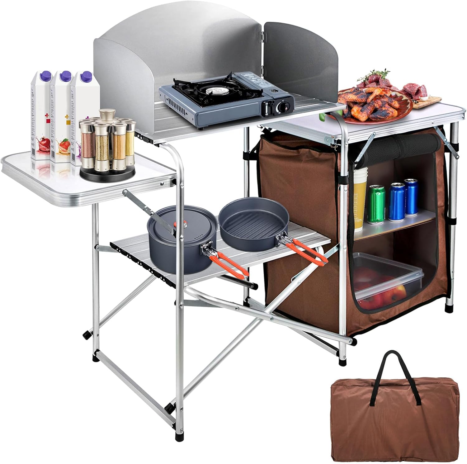 Camping Cooking Cupboard - Camping Kitchen Table Aluminum Portable Folding