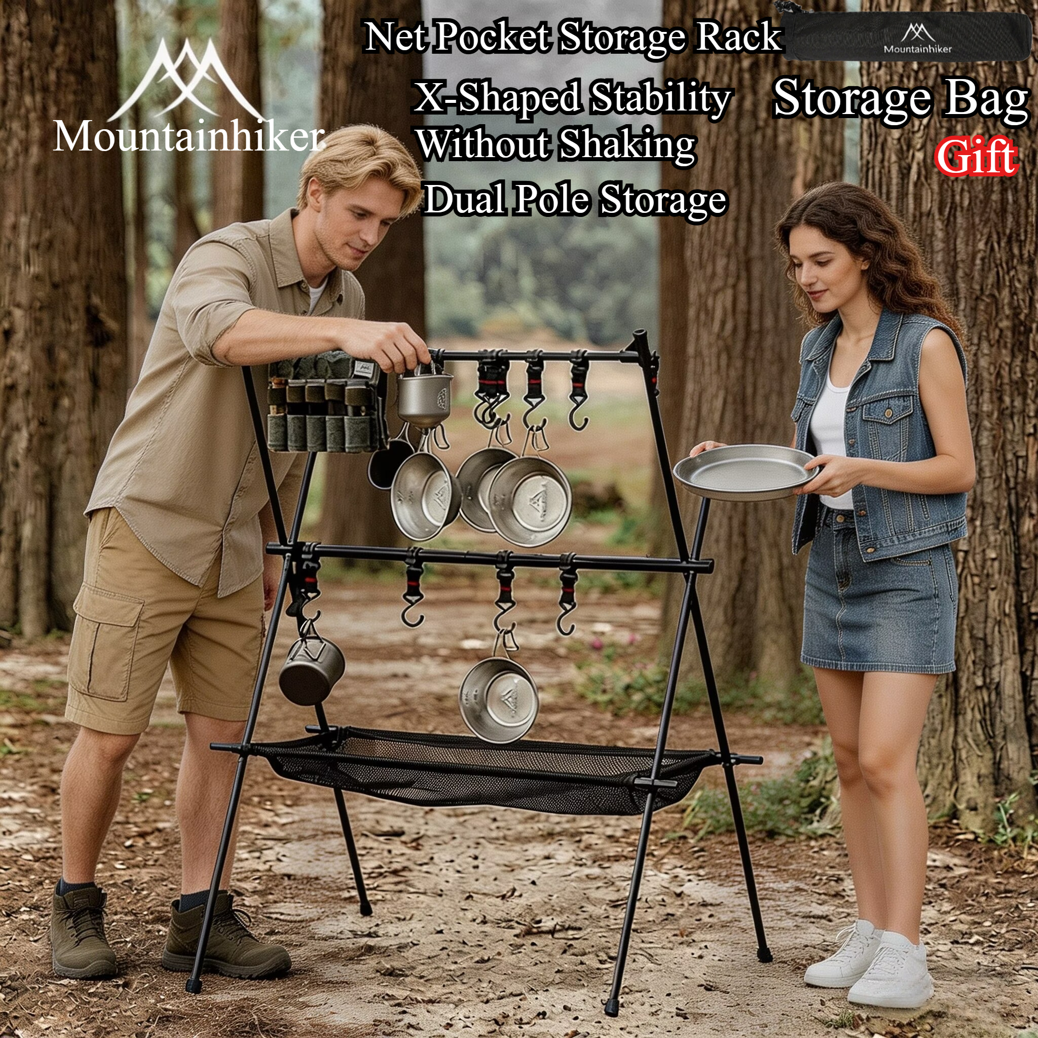 Camping Cooking Organizer - MOUNTAINHIKER Outdoor Folding Camping Hanging Rack