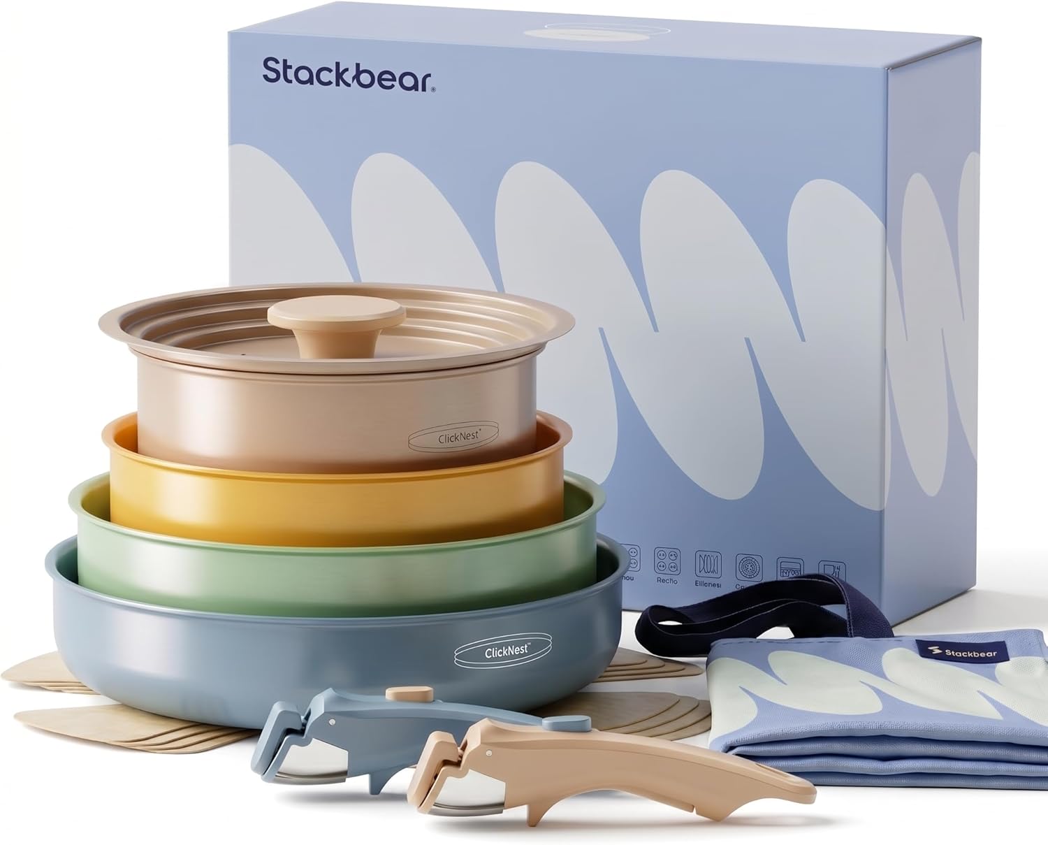 Camping Cooking Pots And Pans Set - Ceramic Cookware Set, Detachable Handle Pots