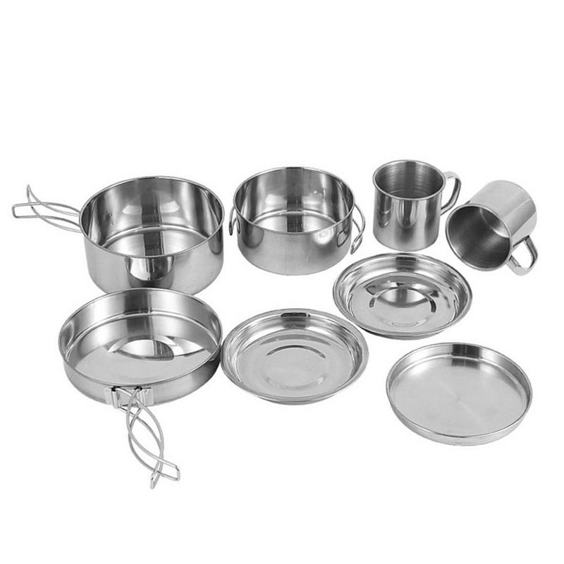8pcs/set Stainless Steel Outdo - Camping Cooking Gear Set reseña y precio