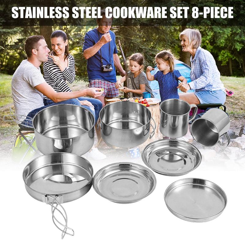 8pcs/set Stainless Steel Outdo - Camping Cooking Gear Set reseña y precio