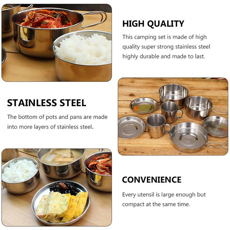 8pcs/set Stainless Steel Outdo - Camping Cooking Gear Set reseña y precio