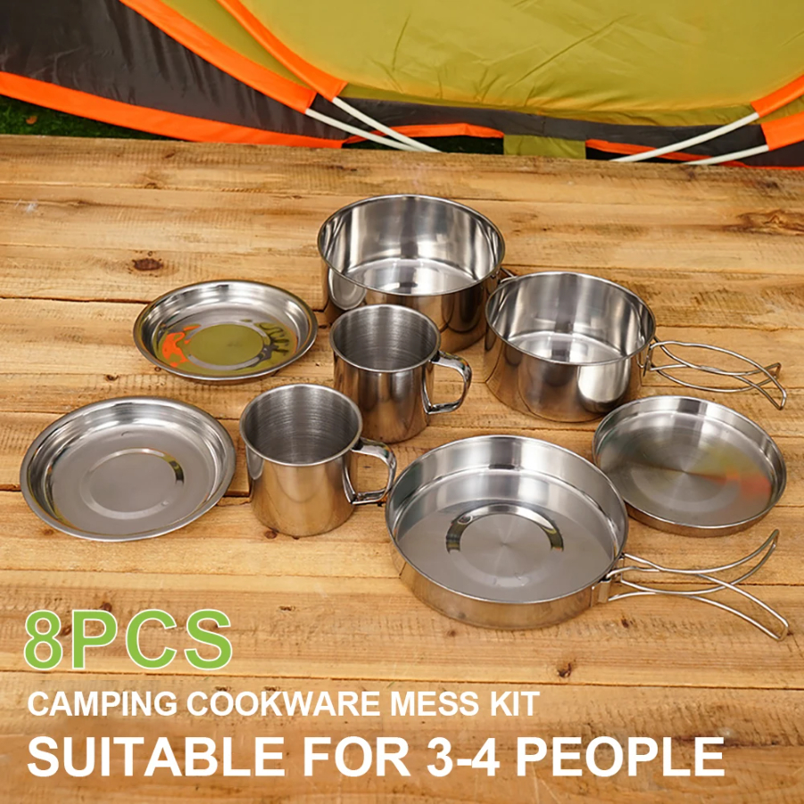 CAOX 8pcs/Set Camping Cookware - Camping Cooking Set Large reseña y precio