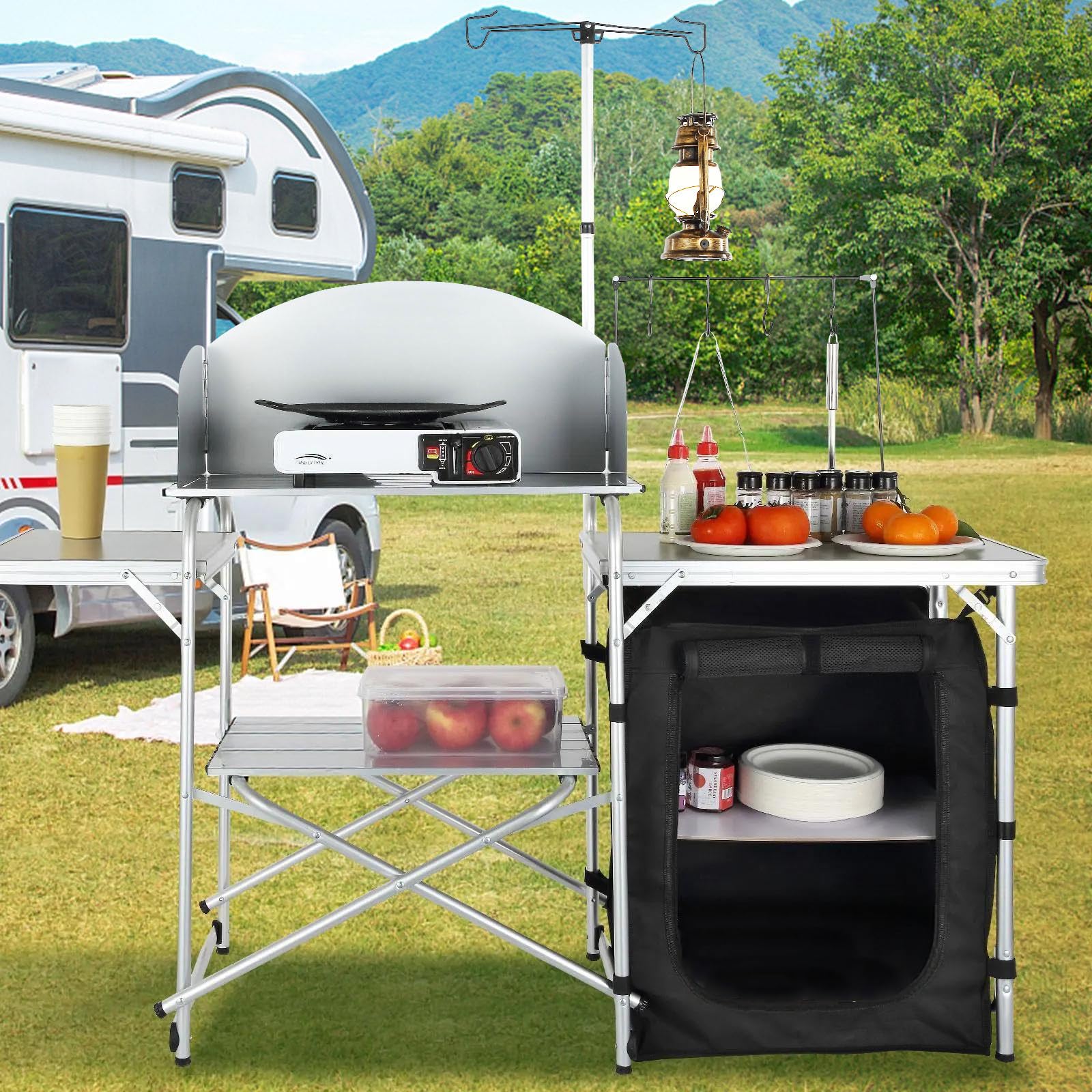Portable Camping Kitchen Table - Camping Cooking Cupboard reseña y precio