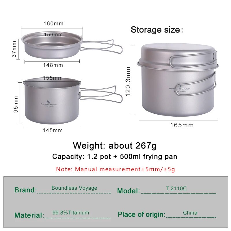 Boundless Voyage Titanium Pot  - Camping Cooking Set Large reseña y precio