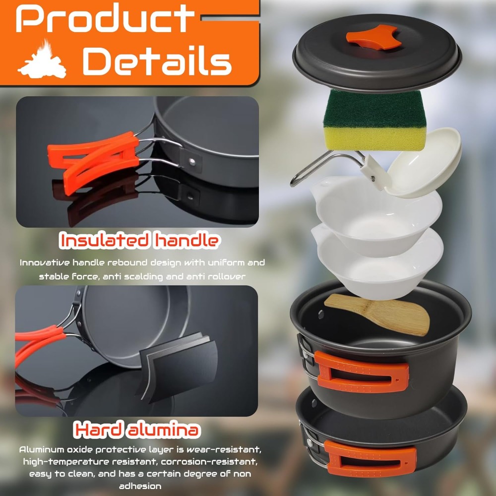 7Pcs Camping Pan Set - Backpac - Camping Cooking Pots And Pans Set reseña y precio
