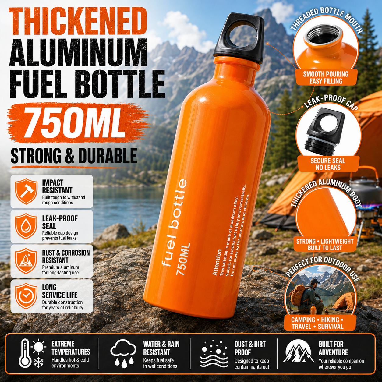 750ml Aluminum Fuel Bottle Cam - Camping Cooking Oil Bottle reseña y precio