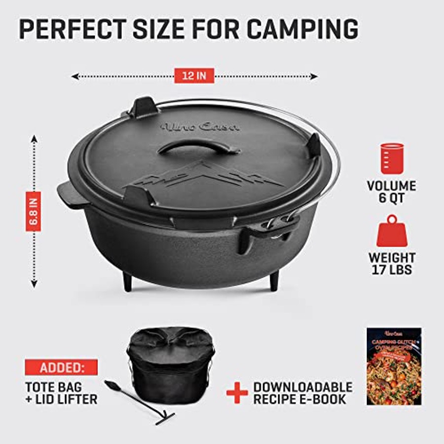 6Qt Cast Iron Camping Dutch Ov - Camping Cooking Dutch Oven reseña y precio