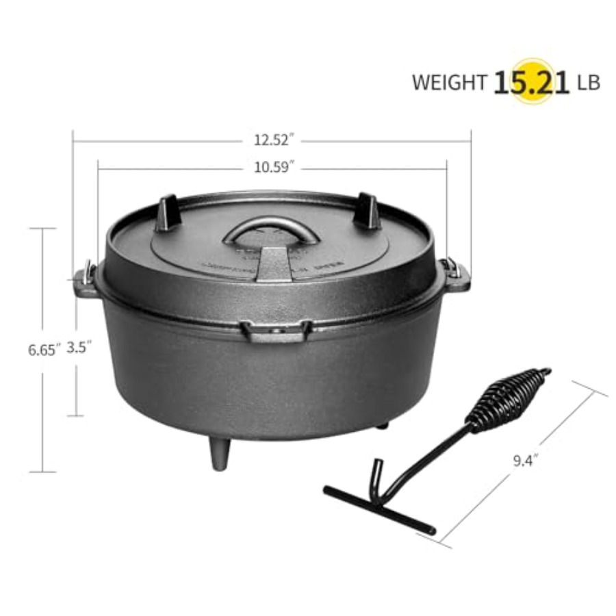 Pre-Seasoned Cast Iron Dutch O - Camping Cooking Dutch Oven reseña y precio