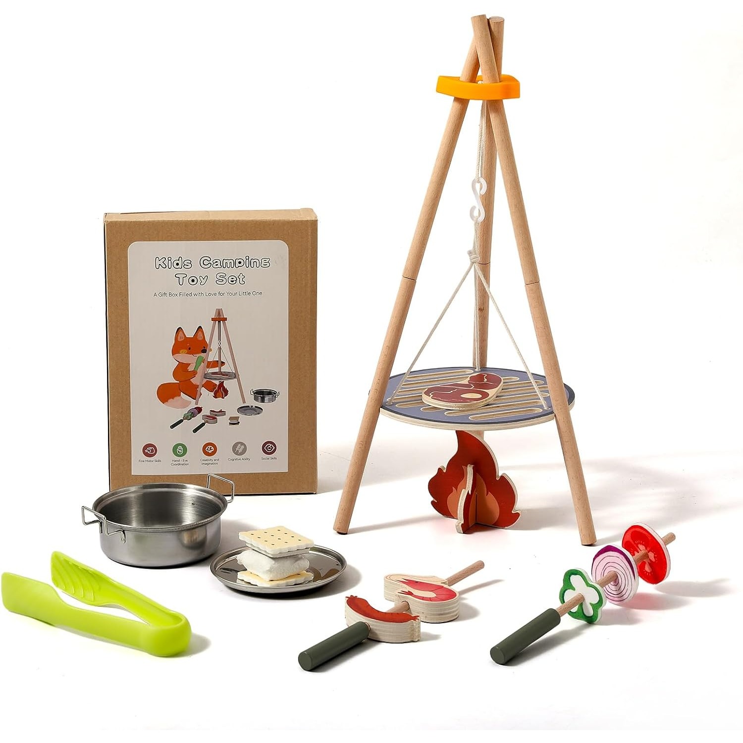 Wooden Kids Camping Toy Set Ca - Camping Cooking With Kids reseña y precio