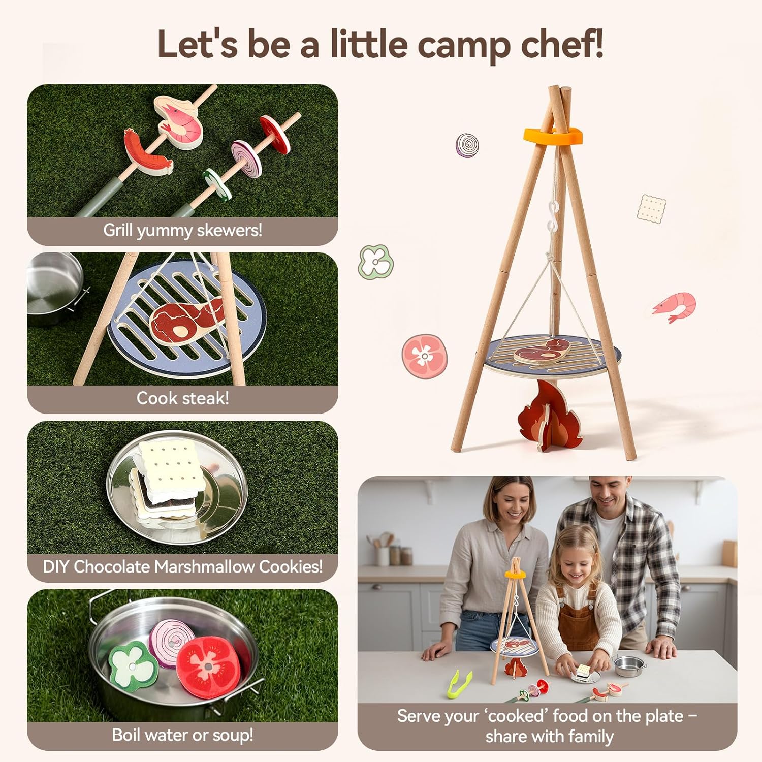 Wooden Kids Camping Toy Set Ca - Camping Cooking With Kids reseña y precio