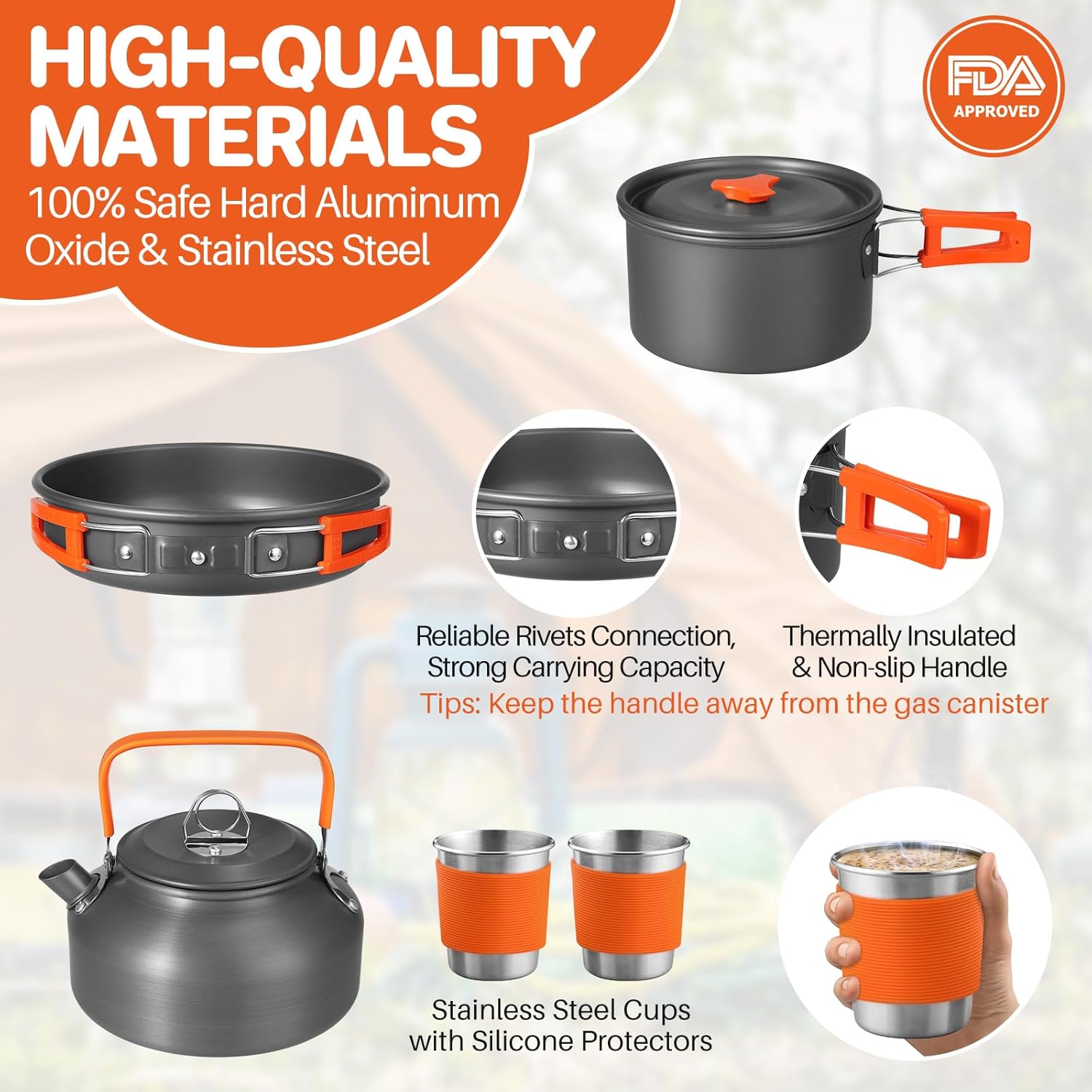 Non-Stick Camping Cookware Set - Camping Cooking Pots And Pans Set reseña y precio