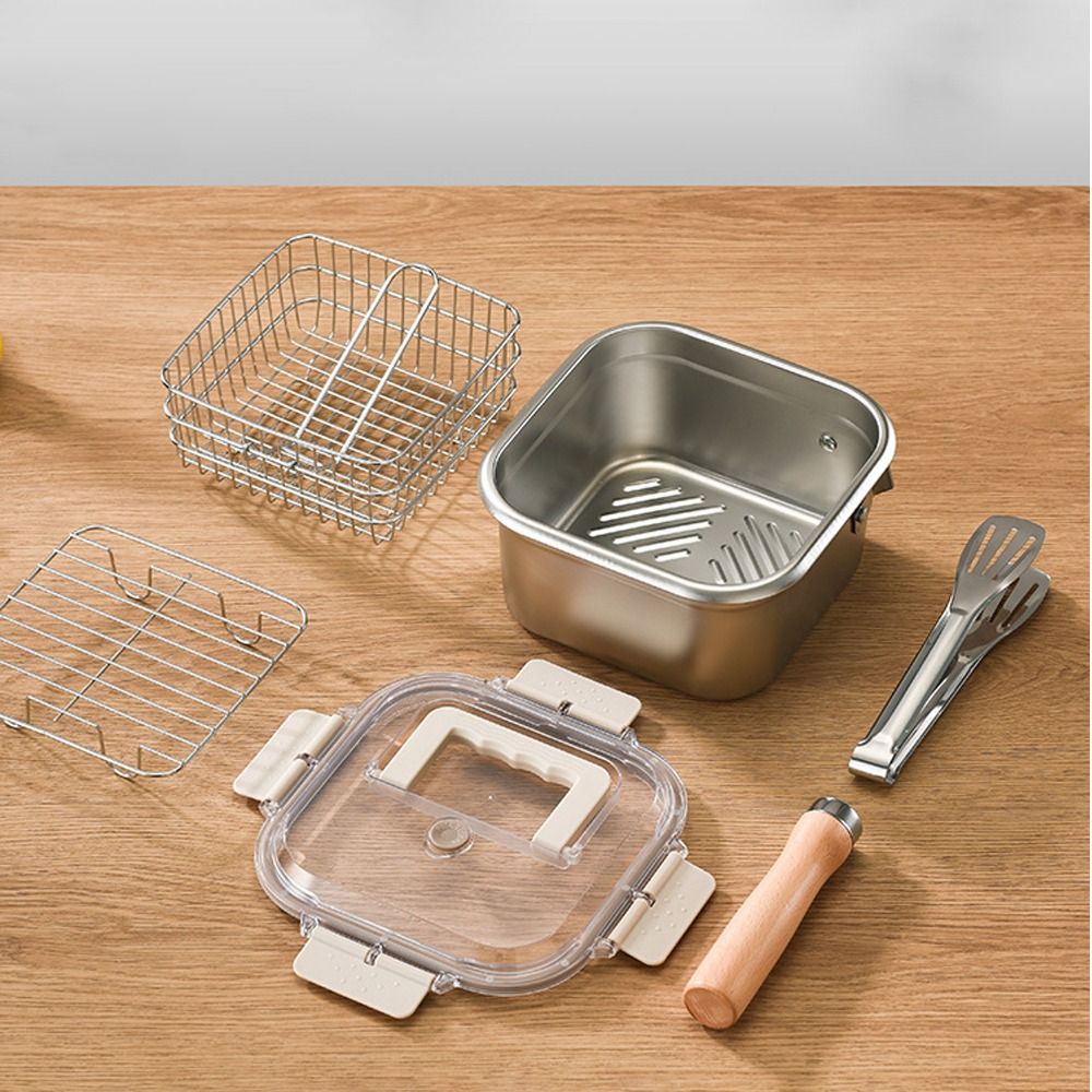 Portable Stainless Steel Fryin - Camping Cooking Pots And Pans Set reseña y precio