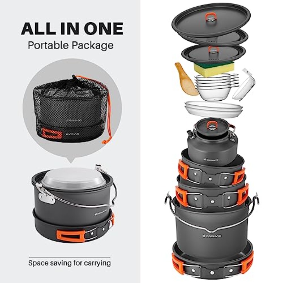 Camping cookware set: aluminum - Camping Outdoor Cooking Set reseña y precio
