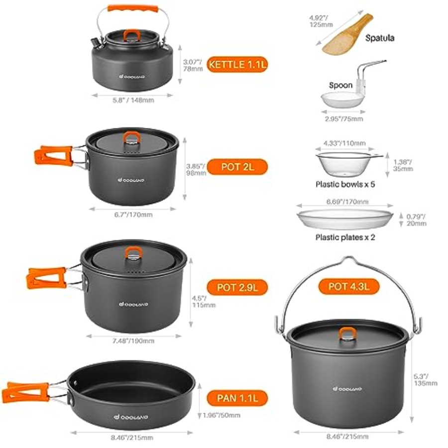 Camping cookware set: aluminum - Camping Outdoor Cooking Set reseña y precio