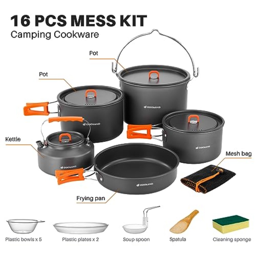 Camping cookware set: aluminum - Camping Outdoor Cooking Set reseña y precio