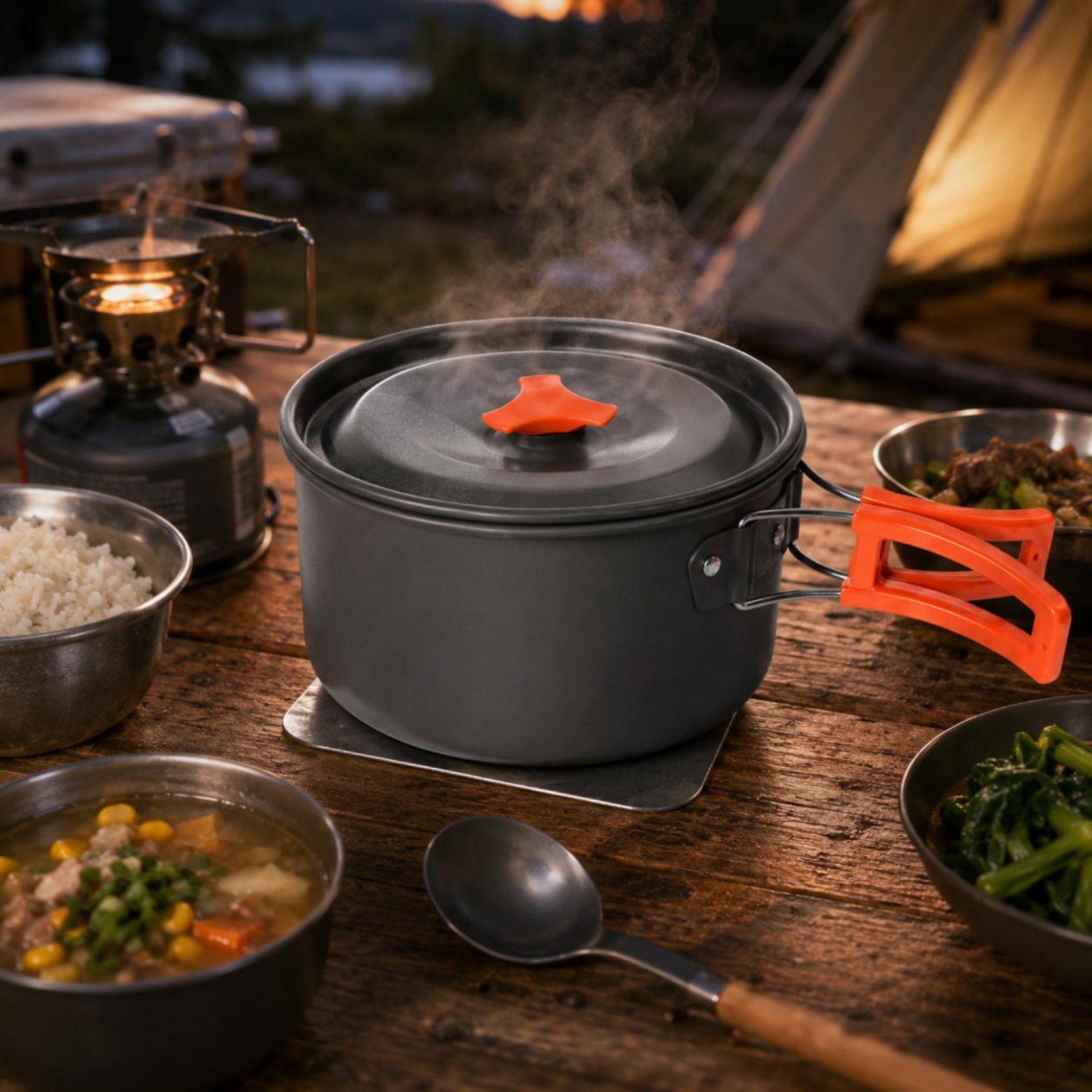 Camping Pot Set Compact Campin - Camping Cooking Pots And Pans Set reseña y precio