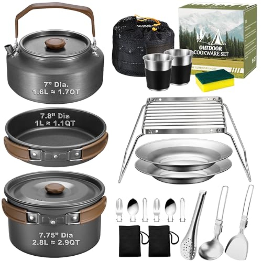 Camping cookware mess kit for  - Camping Cooking Pots And Pans Set reseña y precio