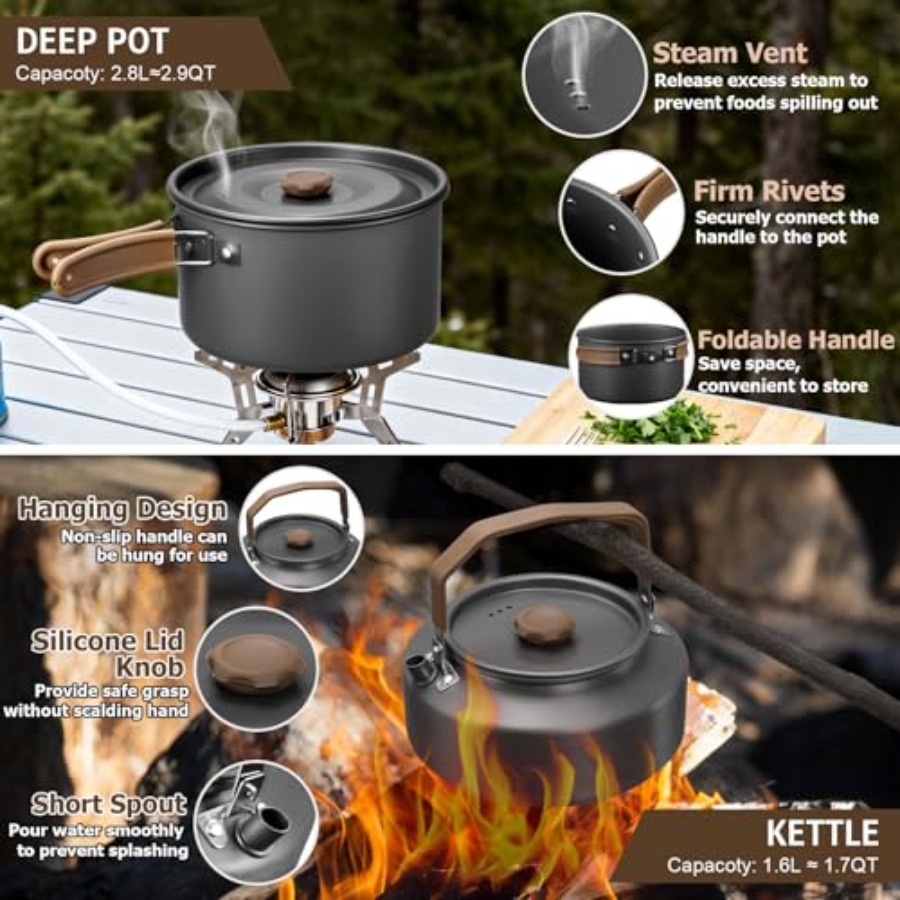 Camping cookware mess kit for  - Camping Cooking Pots And Pans Set reseña y precio