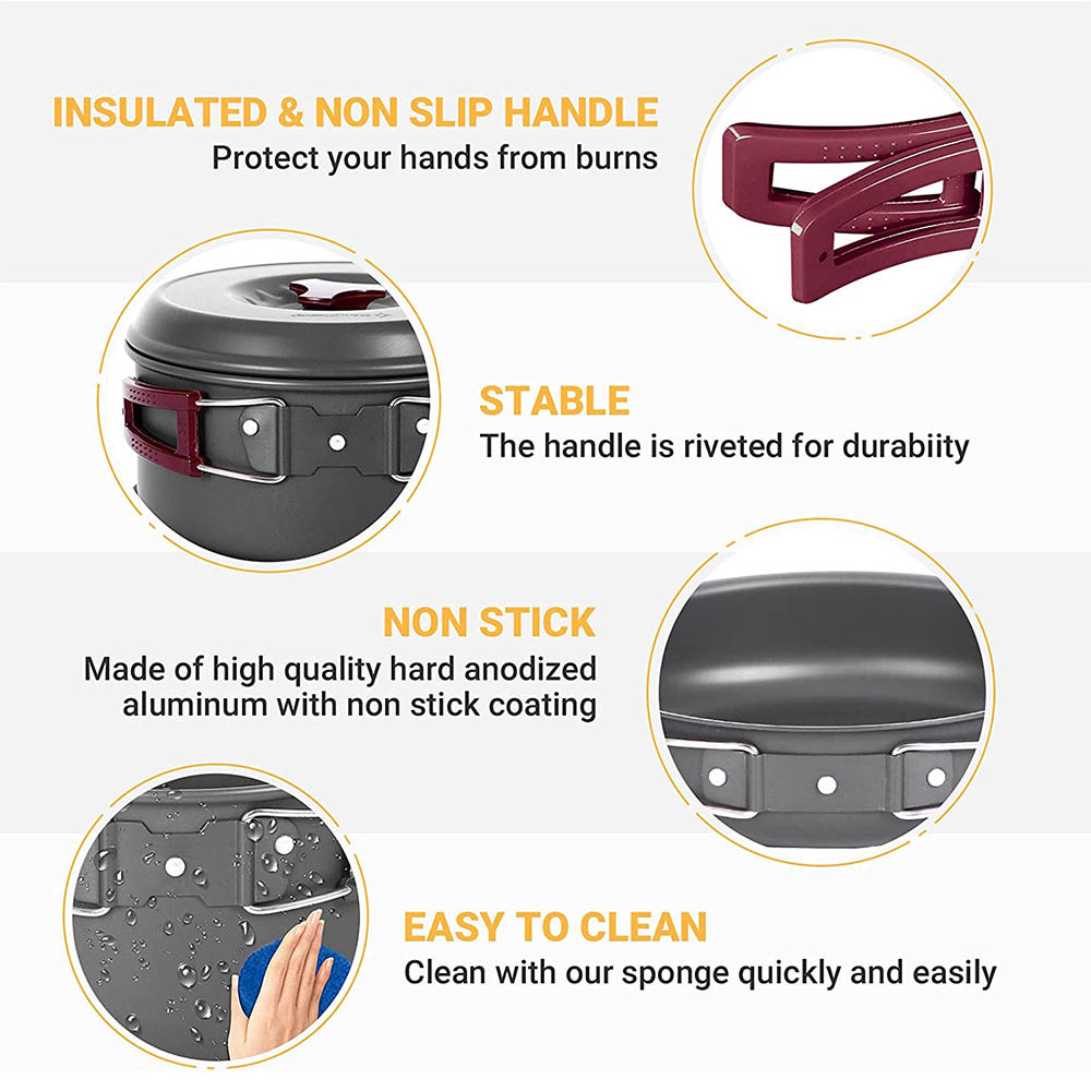 Outdoor cooking 3-4 person pic - Camping Cooking Pots And Pans Set reseña y precio