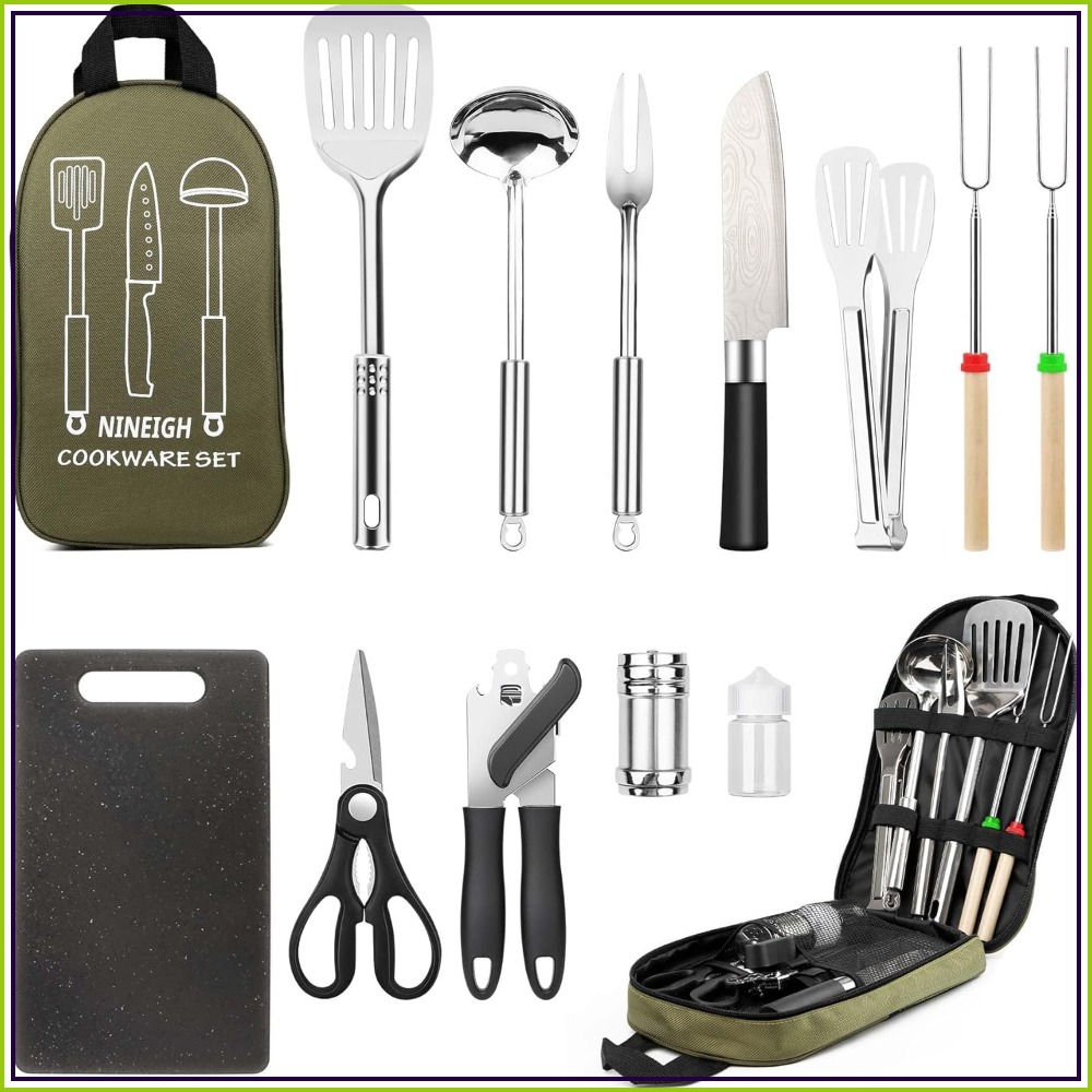 Stainless Steel Camping Cookin - Camping Cooking Gear Set reseña y precio