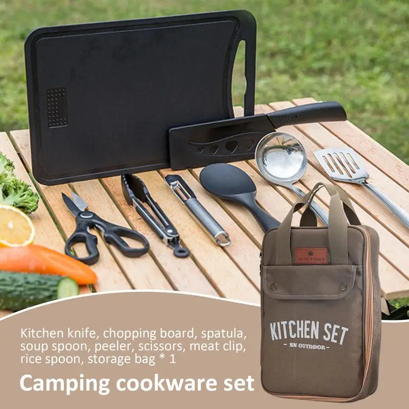 8pcs Camping Kitchen Cookware  - Camping Cooking Gear Set reseña y precio