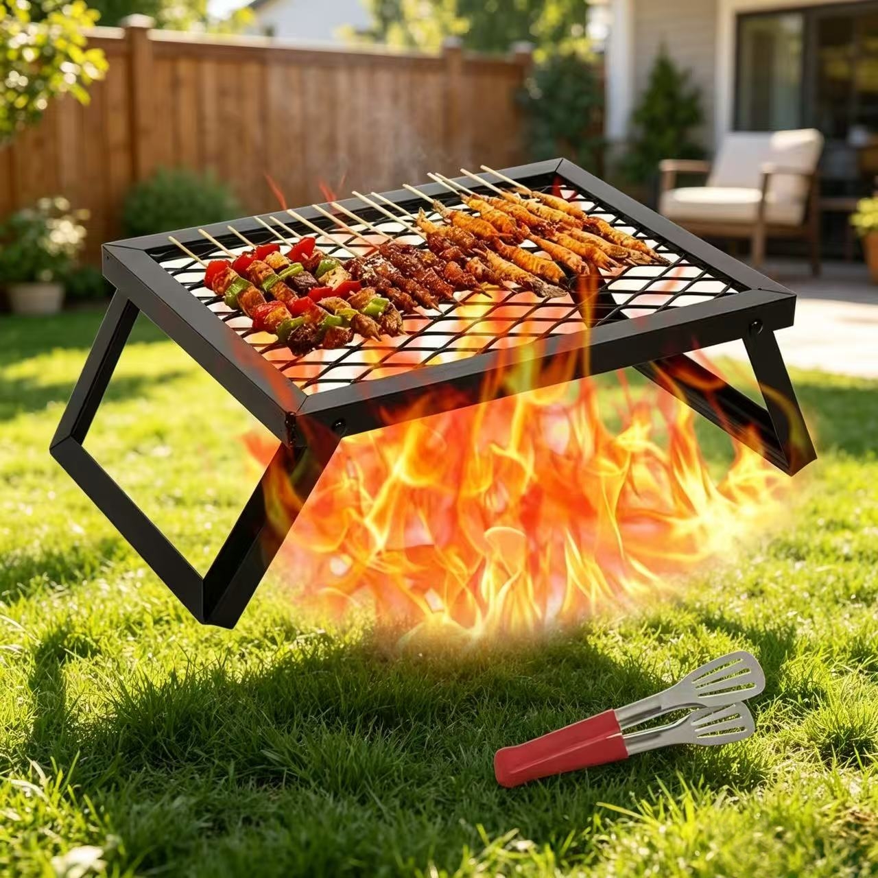 Portable folding barbecue gril - Camping Cooking Open Fire reseña y precio