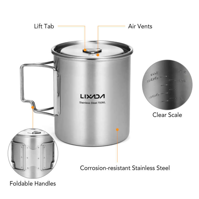 Lixada 750ml Cup Outdoor Stain - Camping Cooking Gear Set reseña y precio