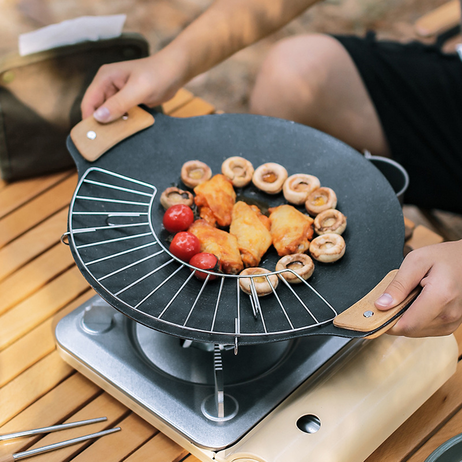 Solid Wood Barbecue Pan Heat R - Camping Cooking Cupboard reseña y precio