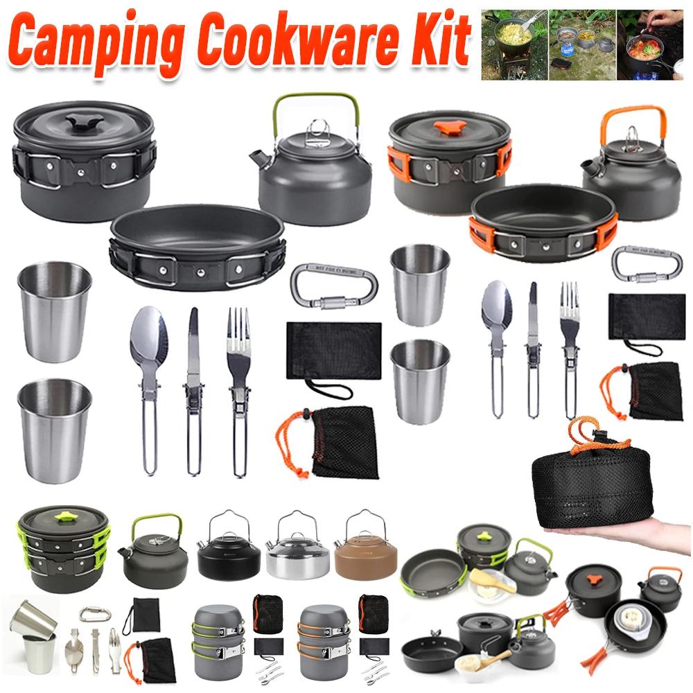 Camping Cookware Kit Kettle Po - Camping Cooking Pots And Pans Set reseña y precio
