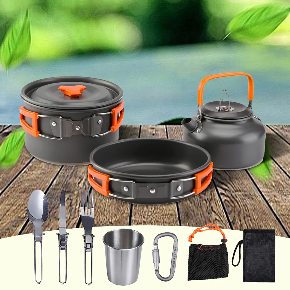 Camping Cookware Kit Kettle Po - Camping Cooking Pots And Pans Set reseña y precio