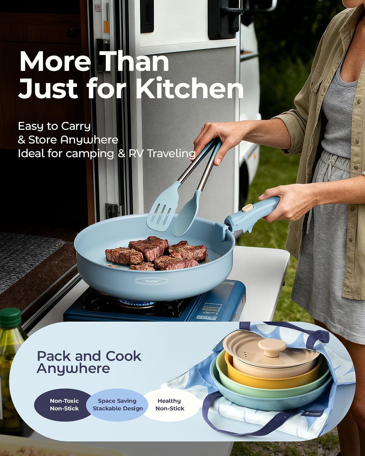 Ceramic Cookware Set, Detachab - Camping Cooking Pots And Pans Set reseña y precio